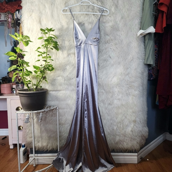 Silver v neck formal dress - Picture 2 of 4